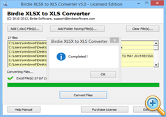 XLSX to XLS Conversion complete