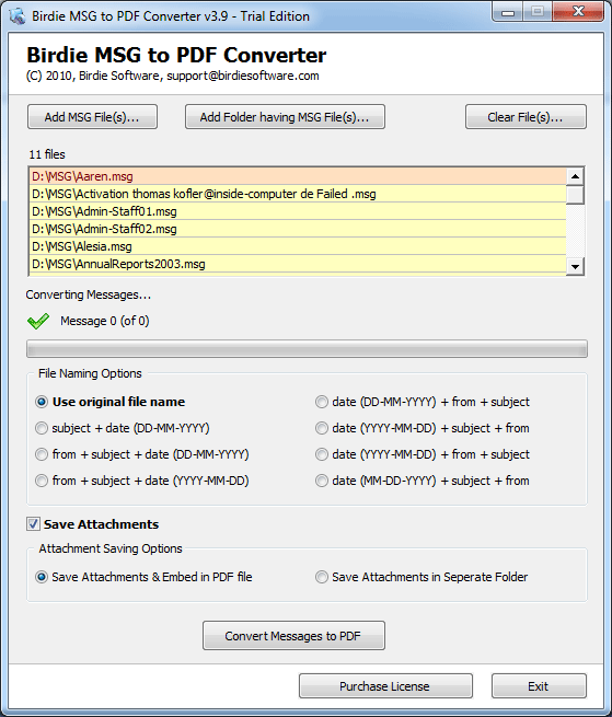 Import MSG to vCard in mass 3.4