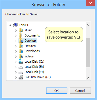 Select Location to save Converted VCF