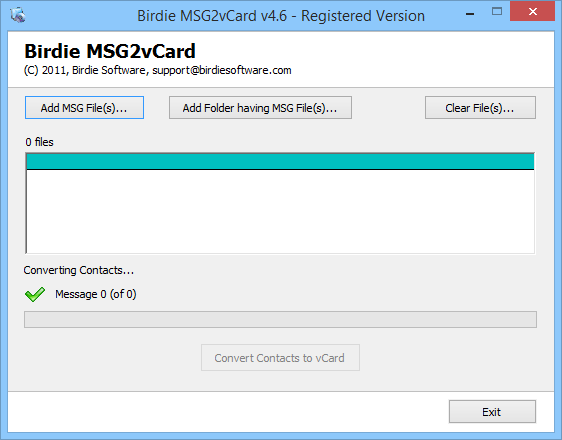 MSG to vCard Converter Main Screen