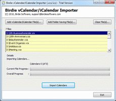 Birdie vCalendar/iCalendar Importer - Screenshot
