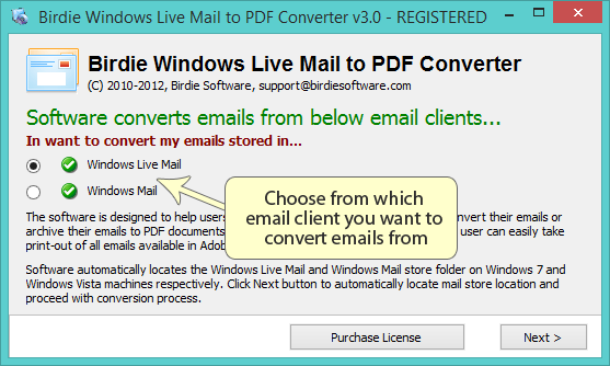 Launch Windows Live Mail to PDF Converter