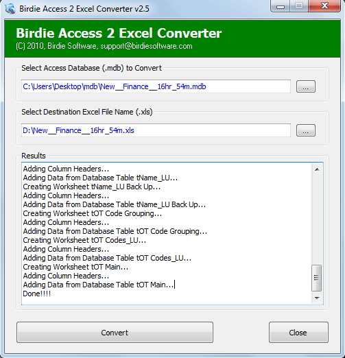 Convert Access MDB to Excel screenshot