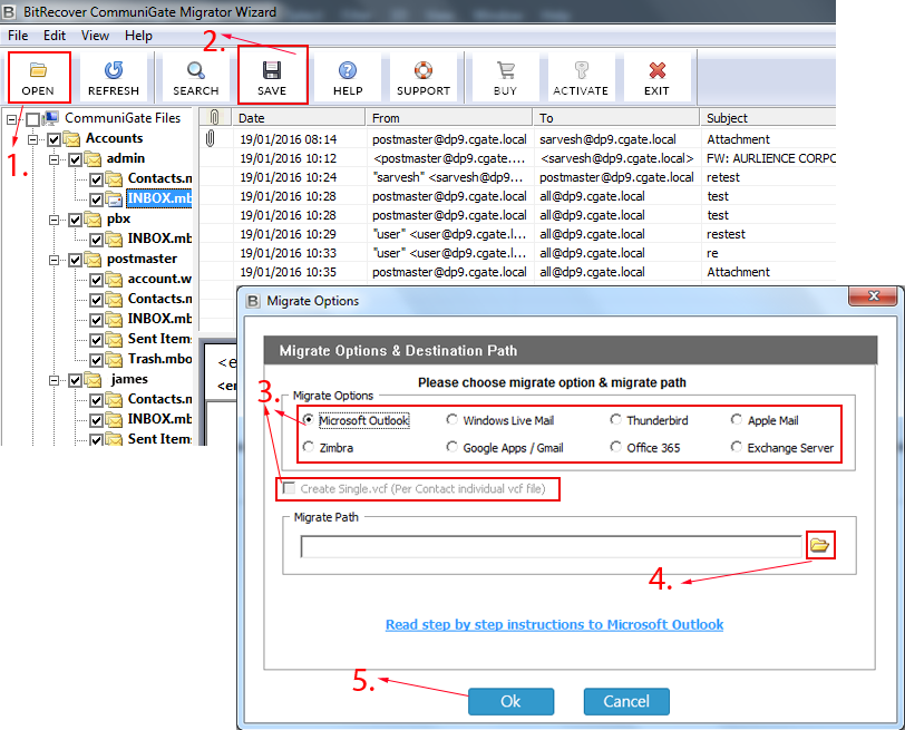 steps for communigate pro email migration