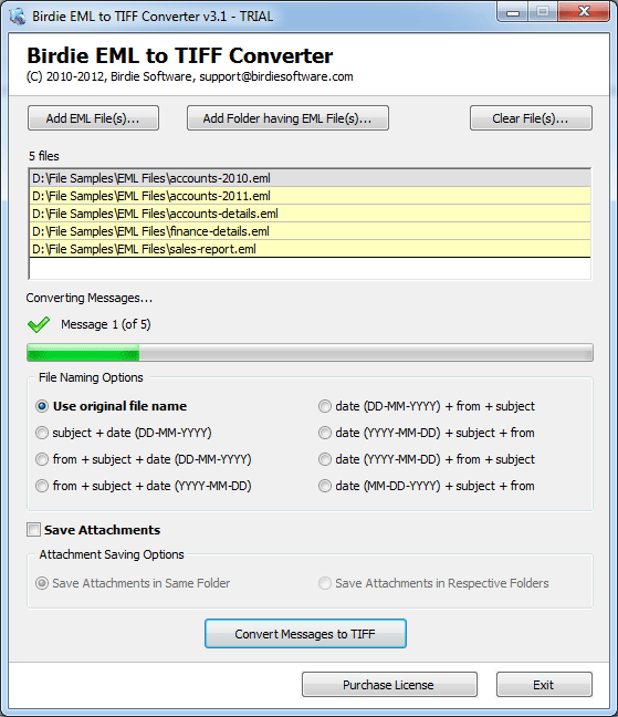 Convert Windows Live Mail to TIFF screenshot