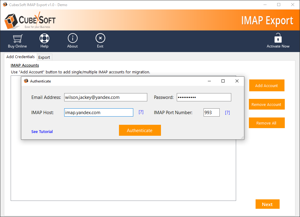 Add IMAP account details