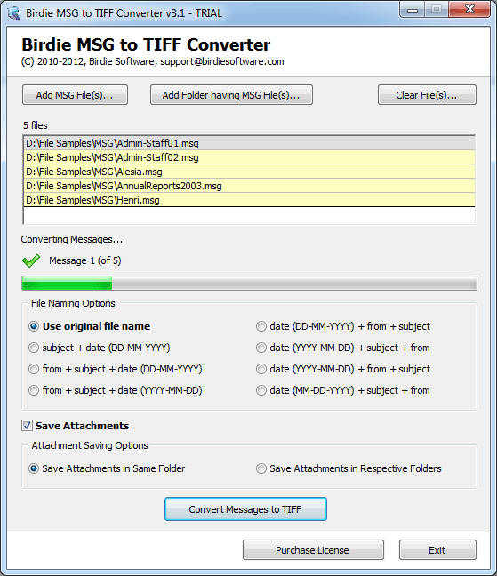 Convert MSG to TIFF screenshot