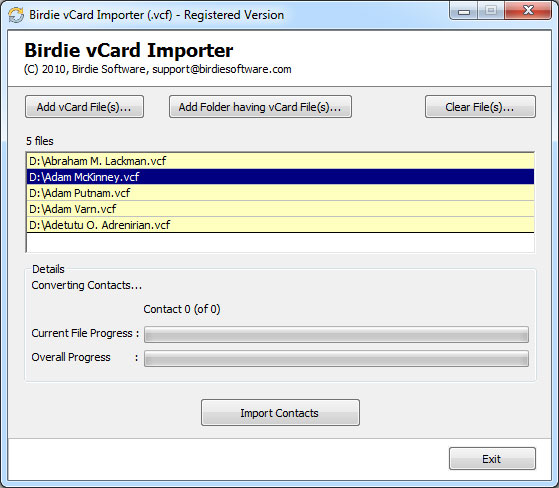 Windows 7 Birdie vCard Importer PRO 2.0 full