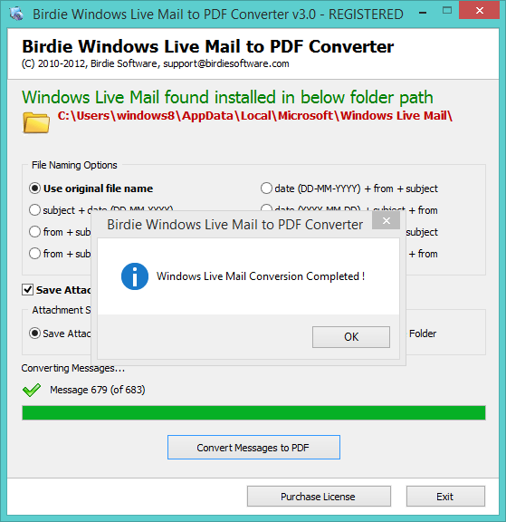 Windows Live Mail to PDF Conversion done
